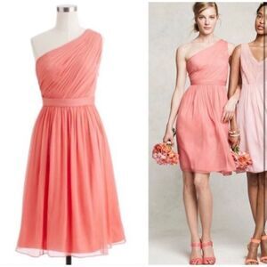 J Crew pink/coral silk one shoulder Kylie dress